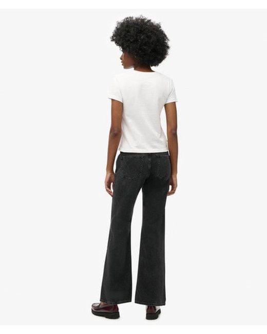 Superdry White Cotton Mid Rise Slim Flare Jeans