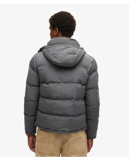 Superdry Gray Mens Fully Lined Brand Embroidered Everest Hooded Puffer Jacket for men
