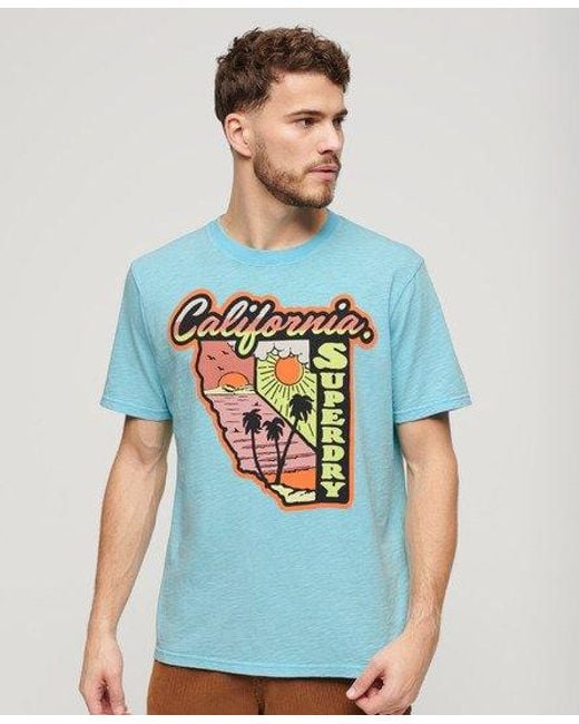 Superdry Blue Neon Travel Graphic Loose T-shirt for men