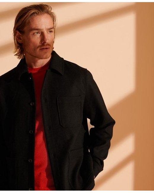 Superdry Black Utility Wool Over Shirt for men
