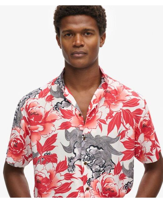 Superdry Red Kimono Print Hawaiian Resort Relaxed Fit Shirt for men