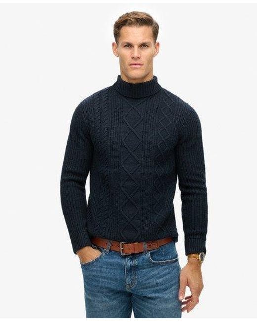 Superdry Blue The Merchant Store - Cable Roll Neck Jumper for men
