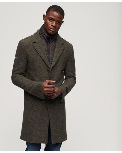 Superdry Green 2 In 1 Wool Overcoat for men