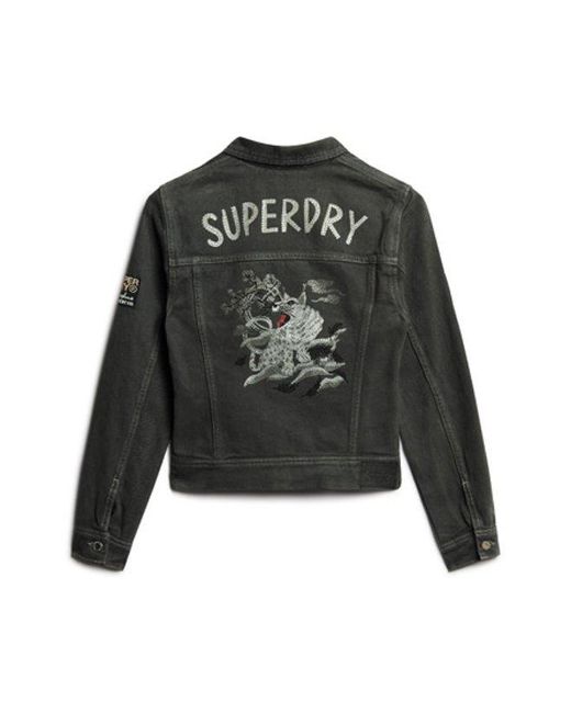 Superdry Brown Boxy Fit Embellished Graphic St Tropez Workwear Crop Jacket