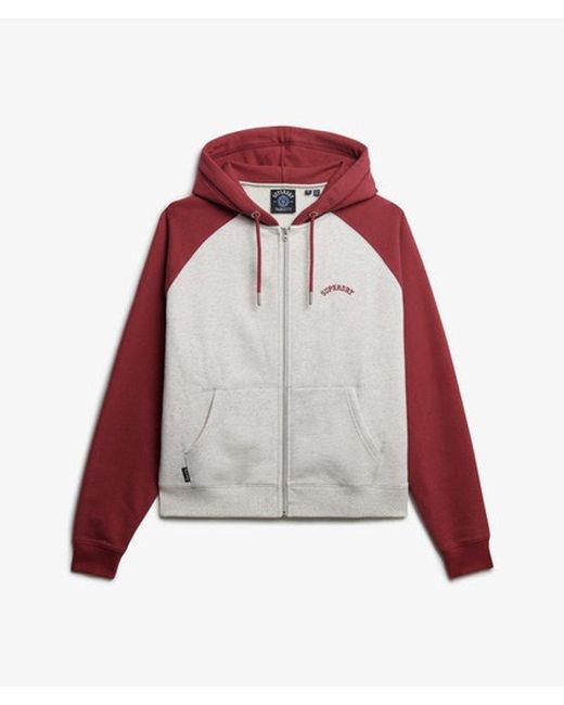 Femme Sweat À Capuche Zippé Essential Logo Raglan Taille Superdry en coloris Red