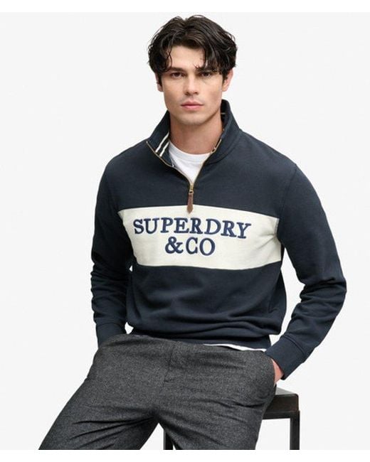 Superdry Blue & Co Company Logo Half Zip Sweatshirt for men