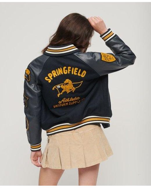 Superdry Blue College Patched Varsity Jacket Navy