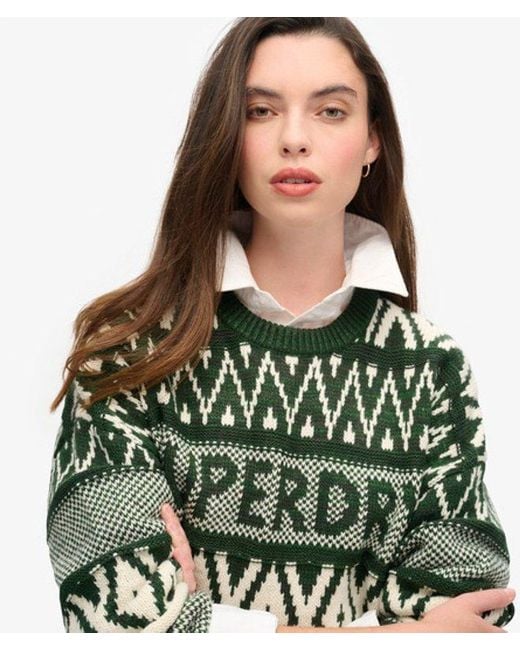 Superdry Green & Co Branded Pattern Crew Jumper
