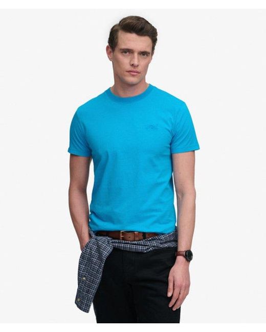 Superdry Blue Essential Logo Embroidered Neon T-Shirt for men