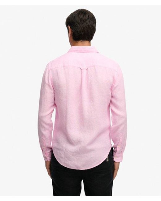 Superdry Pink & Co Riviera Long Sleeve Linen Shirt for men