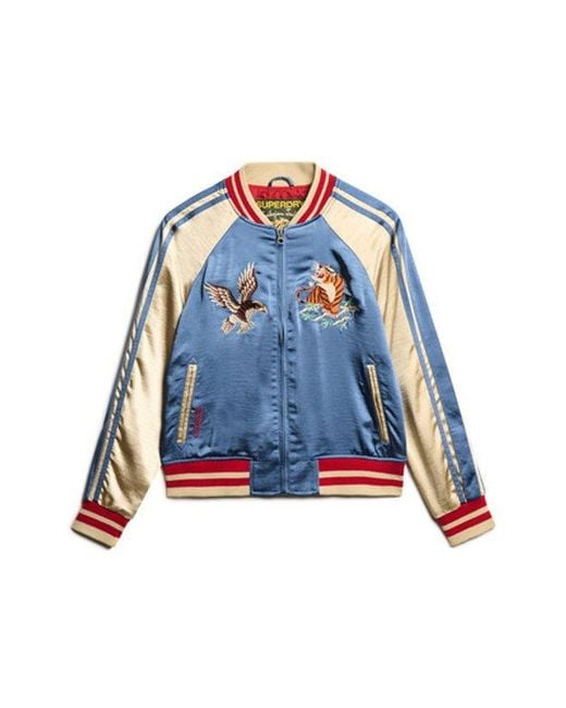 Superdry Blue Colourblock Sukajan Embroidered Bomber Jacket