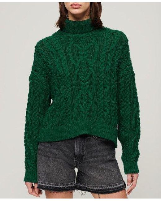 Superdry Green Cable Knit Polo Neck Jumper