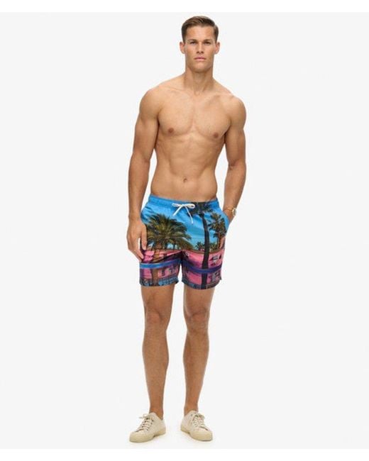 Superdry Blue & Co Classic Photographic 17-inch Recycled Swim Shorts for men