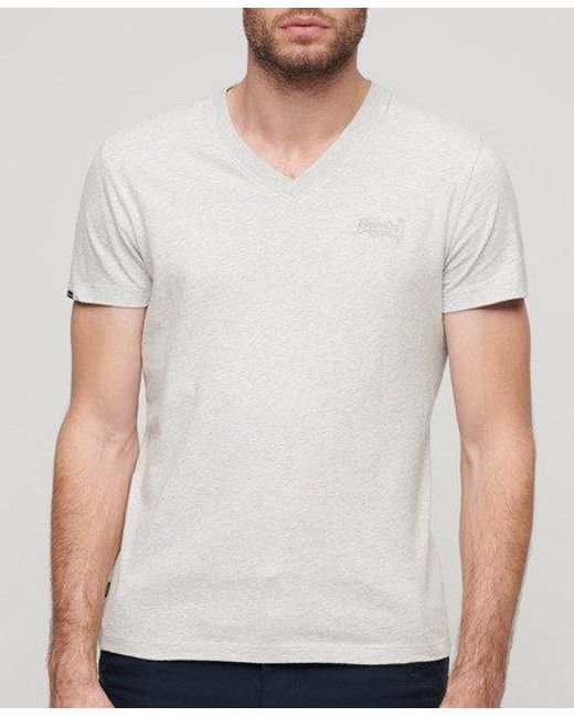 Superdry White Organic Cotton Essential Logo V Neck T-shirt for men