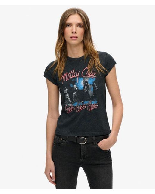 Superdry Black & Co Motley Crue X & Co Cap Sleeve T-shirt