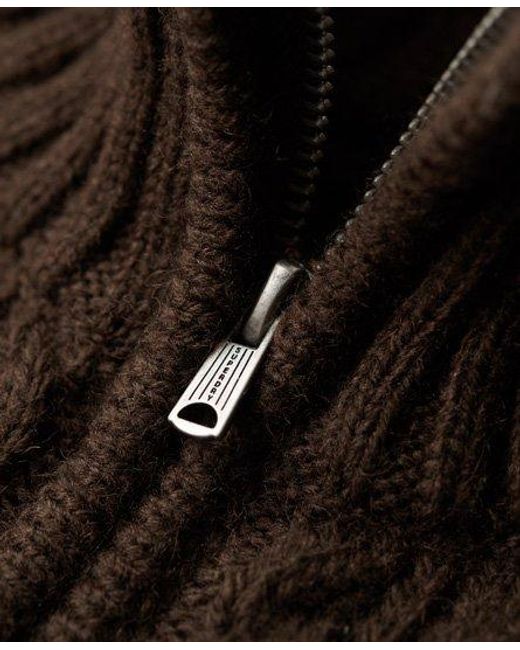 Superdry Brown Vintage Jacob Cable Knit Half Zip Jumper for men