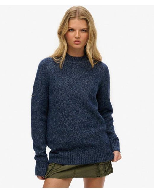 Superdry Blue Oversized Chunky Raglan Jumper