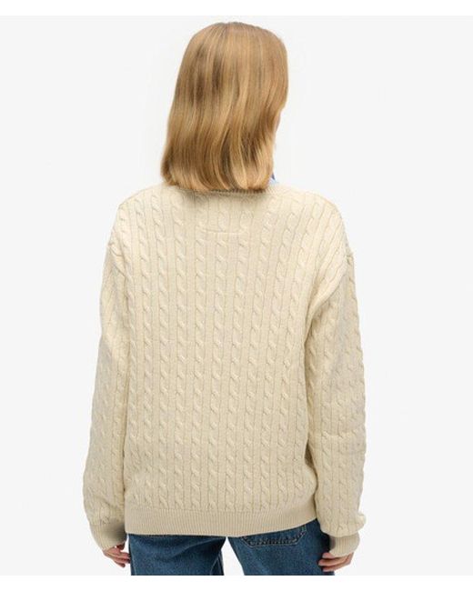 Superdry Natural & Co Oversized V Neck Cable Knit Jumper