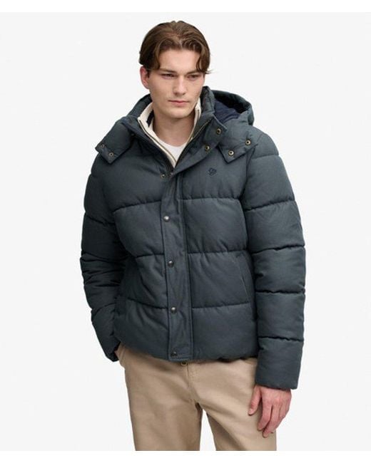 Superdry Black & Co Premium Hooded Check Puffer Jacket for men