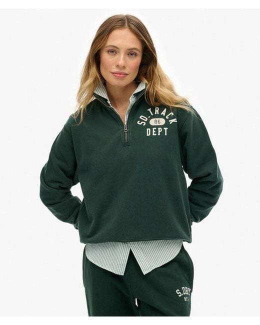 Femme Sweat À Col Zippé Et Motif Appliqué Athletic Essentials Taille Superdry en coloris Green