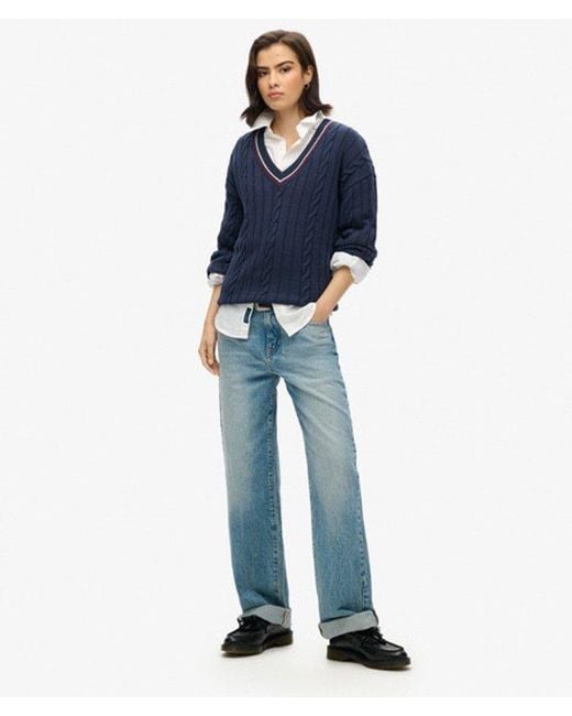 Superdry Blue & Co Oversized V-neck Cricket Knit Jumper