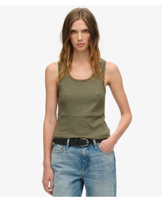Superdry Green & Co Athletic Essentials Vintage Lace Trim Vest Top