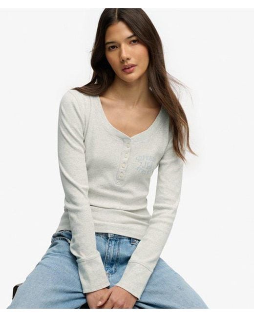 Superdry Gray & Co Athletic Button Down Long Sleeve Top
