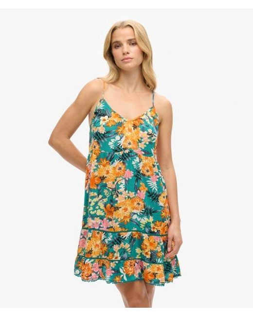 Superdry Blue Classic Viscose Cami Beach Dress