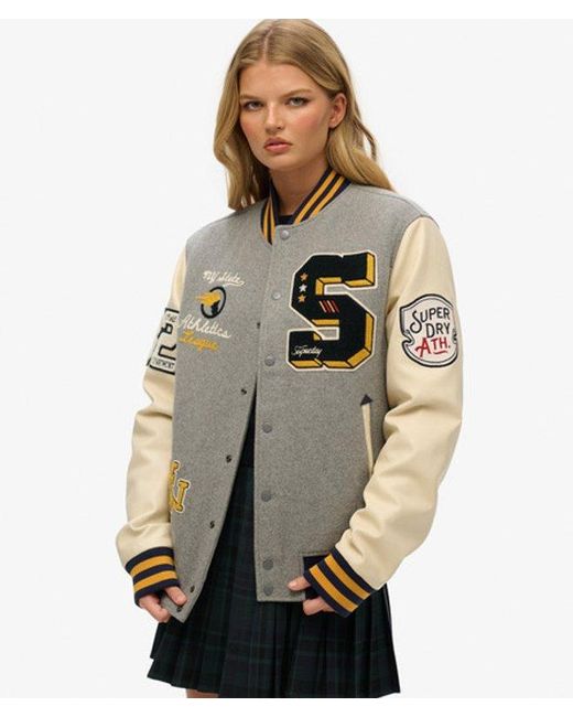 Superdry Gray & Co Oversized College Patched Bomber Jacket
