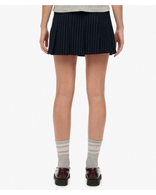 Superdry Blue & Co Pinstripe Pleat Mini Skirt
