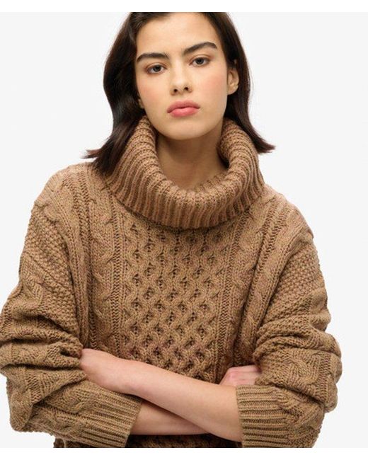 Superdry Brown & Co Cable Roll Neck Jumper