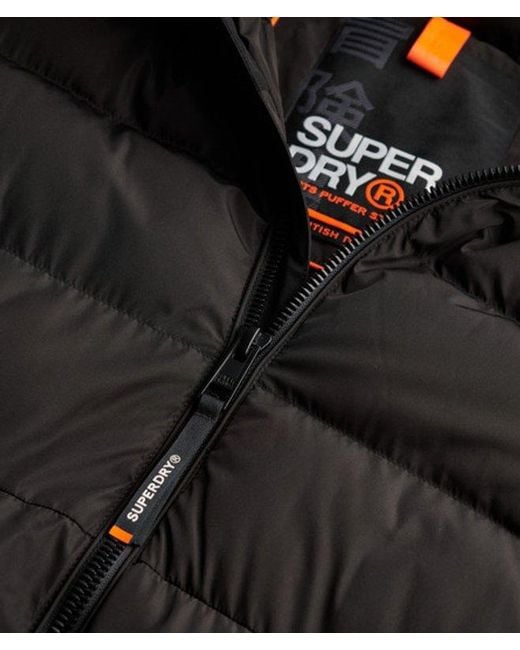 Superdry Black & Co Classic Embroidered Logo Hooded Sports Puffer Jacket for men