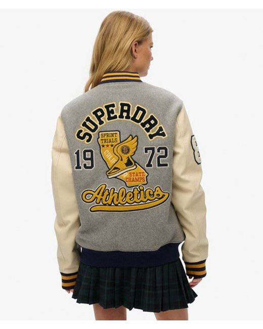Superdry Gray & Co Oversized College Patched Bomber Jacket