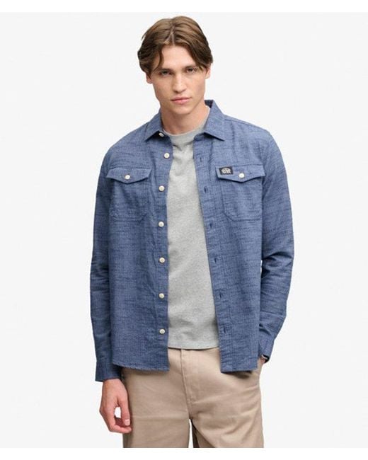 Superdry Blue Herringbone Workwear Shirt for men