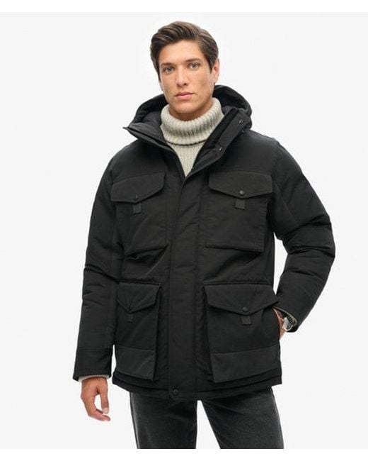 Superdry Black Everest Tactical Parka Jacket for men