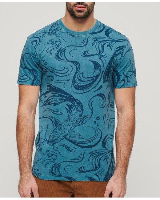 Superdry Vintage Overdye T-shirt Met Print in het Blue voor heren