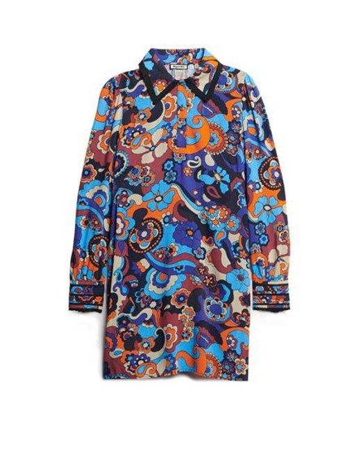 Dames robe-chemise courte imprimée motifs années 60 Superdry en coloris Blue