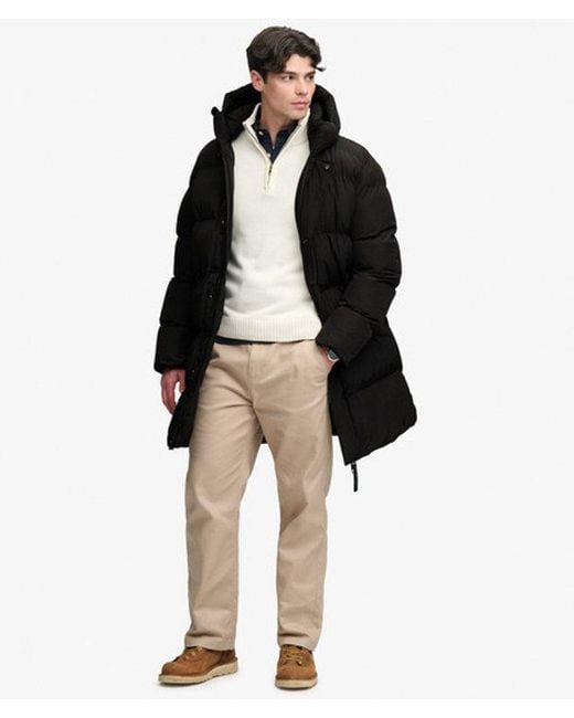 Superdry Black Hooded Sports Puffer Coat for men