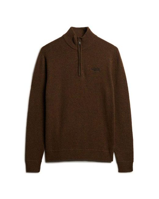 Superdry Gebreide Essential Trui Met Borduursel En Halve Rits in het Brown