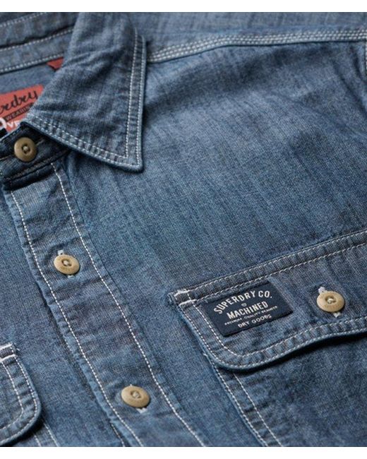 Superdry Blue Cotton Workwear Long Sleeve Shirt for men