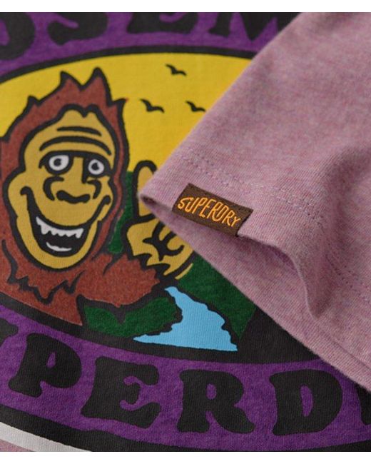Superdry Purple Travel Postcard Graphic T-Shirt Vintage Marl