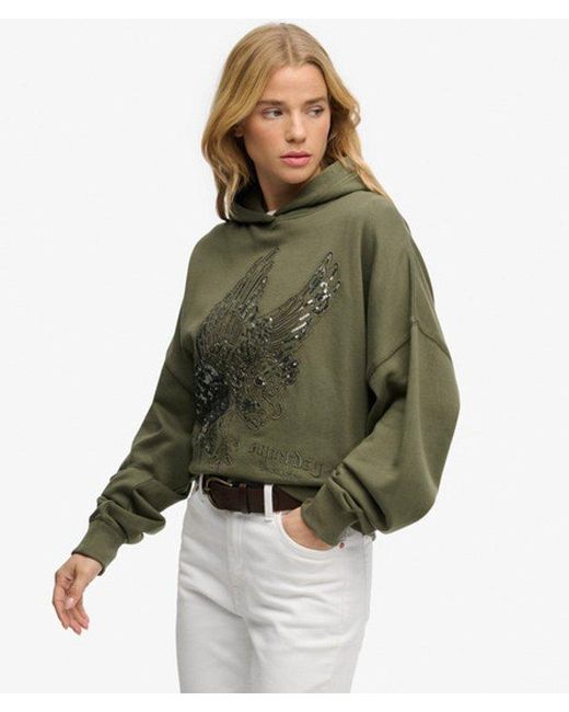 Femme Sweat À Capuche Overtaille Fantaisie Effet Tatouage Taille Superdry en coloris Green