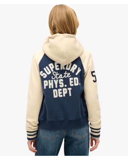 Superdry Blue & Co College Script Graphic Jersey Bomber Jacket