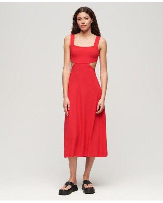 Superdry Red Ladies Slim Fit Jersey Cutout Midi Dress