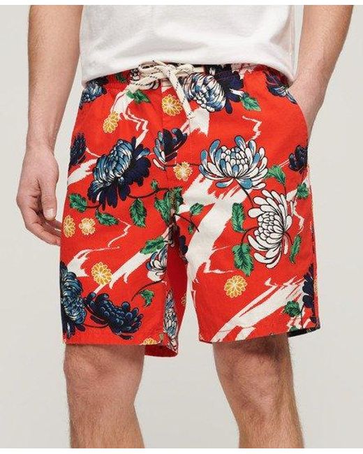 Superdry Red Floral Print Bermuda Shorts for men