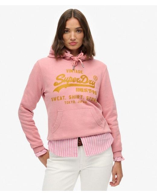 Superdry Pink Embellished Vintage Logo Relaxed Hoodie