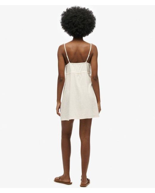 Superdry White Cotton Textured Woven Cami Mini Dress