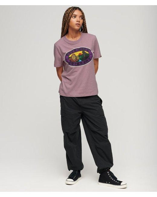 Superdry Purple Travel Postcard Graphic T-Shirt Vintage Marl