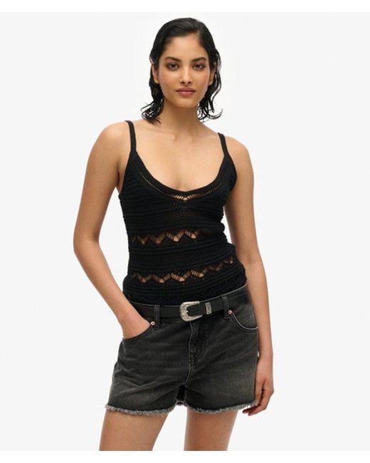 Superdry Black & Co Crochet Cami Top