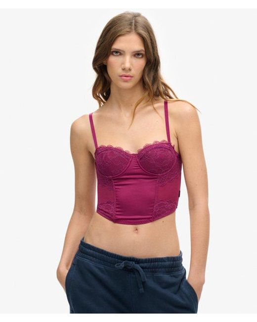 Superdry Red & Co Satin And Mesh Lace Corset Top
